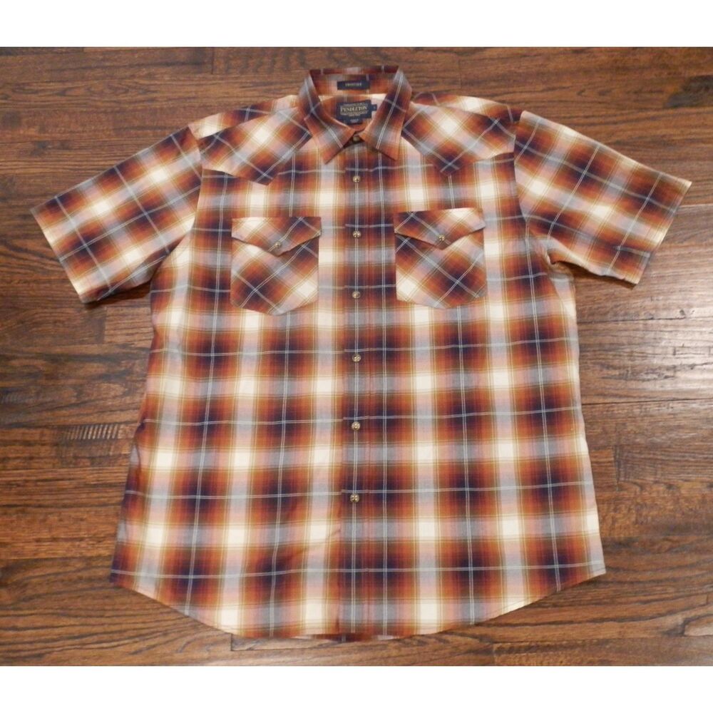 Pendleton Frontier Men's Button Down Brown Plaid … - image 1